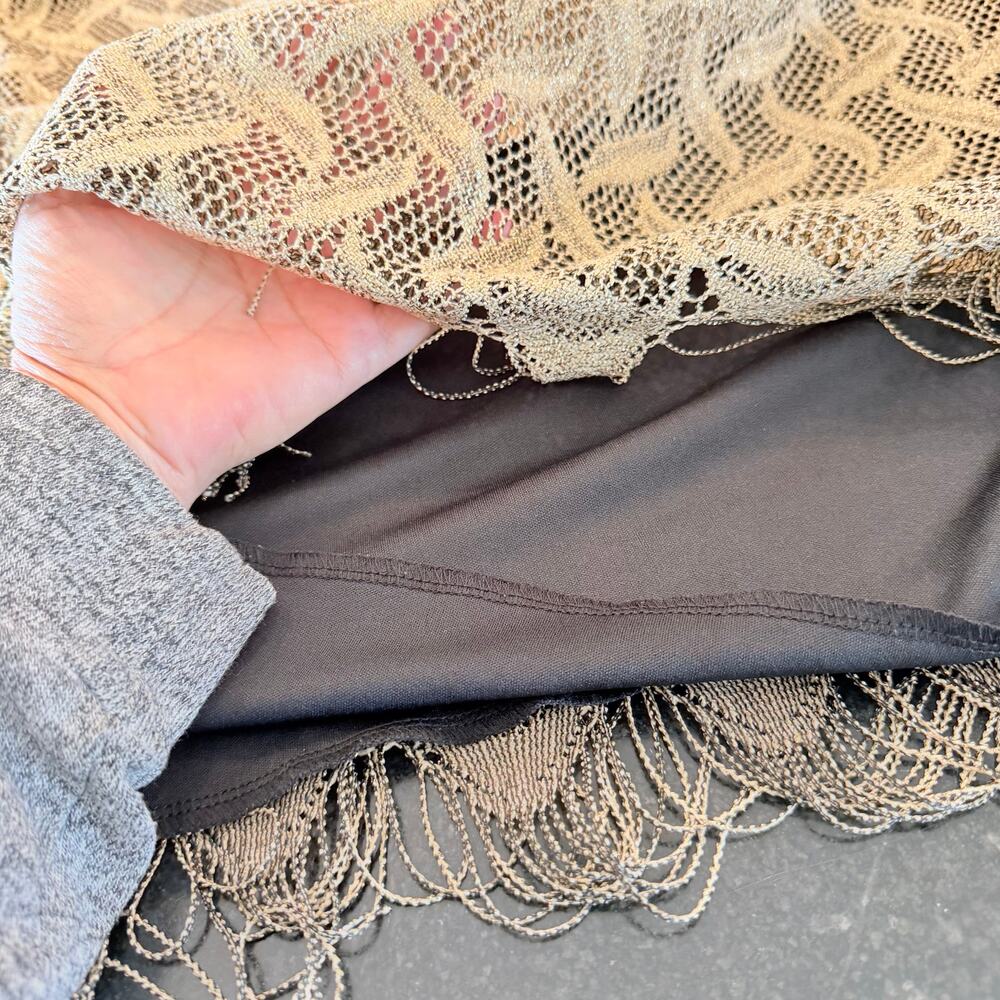 Giorgio Fiorlini Gold Mesh Fringe Skirt Sz 20 Pull On Lace Hem Evening - Picture 3 of 8